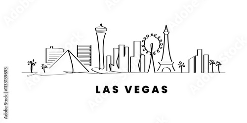 Las Vegas city skyline continuous line drawing, United States