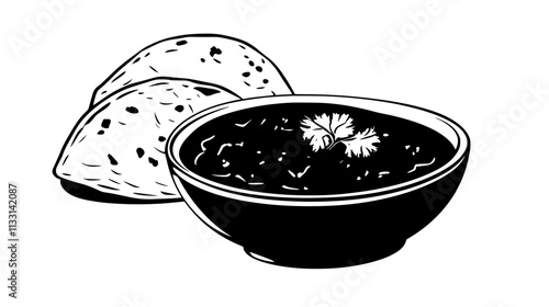 Chicken tikka masala with naan bread, Vectorized Food Art