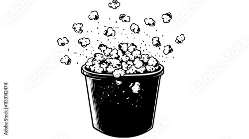 Container filled with flavored popcorn, with kernels spilling over, Vectorized Food Art