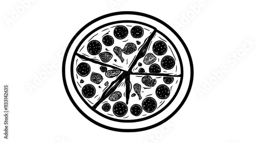 Full meat lovers pizza with meats scattered across the surface, Vectorized Food Art