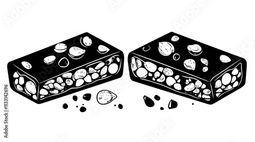 Granola bars cut in half, displaying cross-sections, Vectorized Food Art