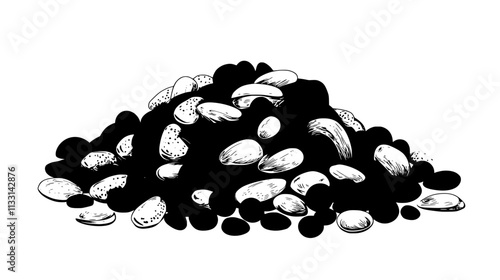 Mixture of assorted nuts and seeds in a small pile on a flat surface, Vectorized Food Art
