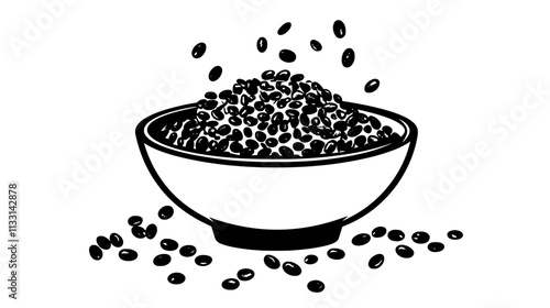 Bowl of muesli with some scattered around on a table, Vectorized Food Art