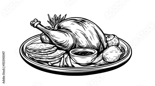 Peking duck with vegetables and hoisin sauce, Vectorized Food Art