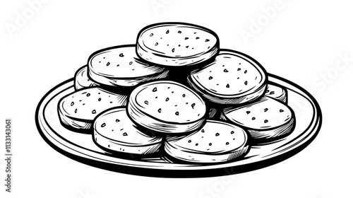 Pile of shortbread cookies on a round dessert plate, Vectorized Food Art