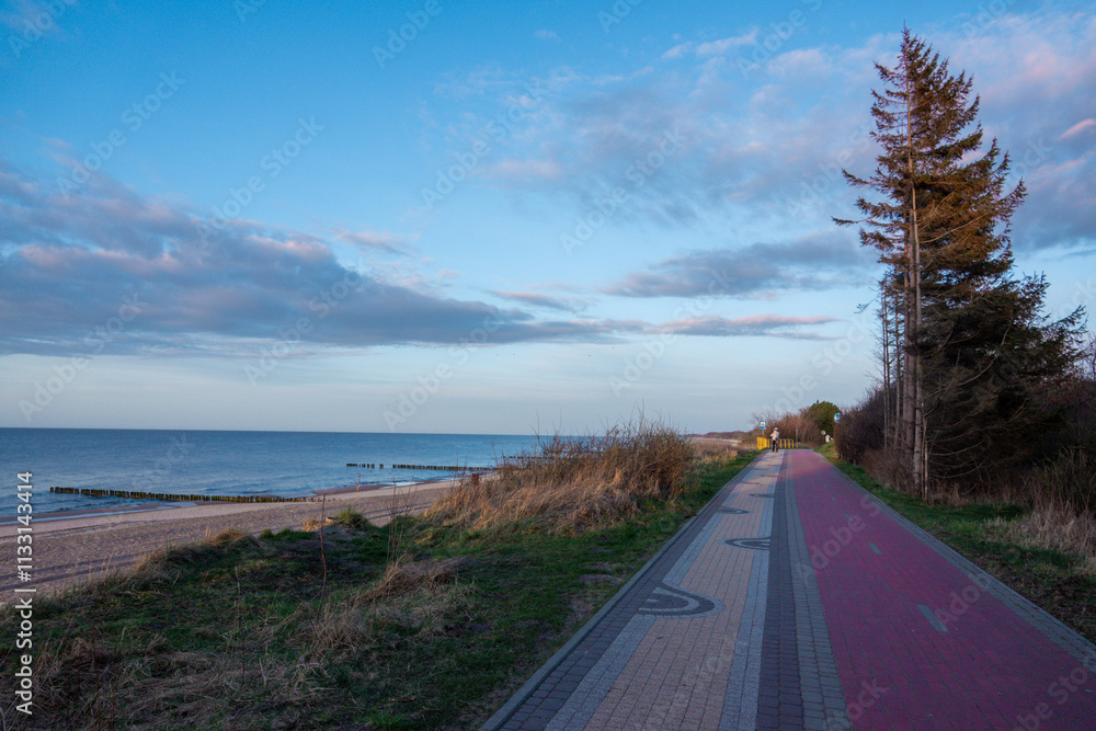 Obraz premium Pedestrian and bicycle path along the Baltic sea near Kolobrzeg, Poland