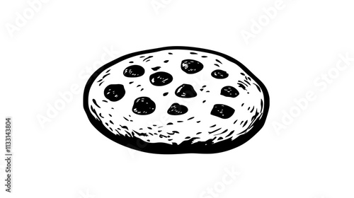 Single oatmeal cookie resting on a flat surface, showing its textured top, Vectorized Food Art