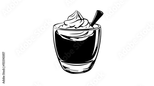 Single portion of mousse in a clear glass, with no visible toppings or decorations, Vectorized Food Art