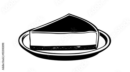 Slice of cheesecake with crust on a flat, round plate, Vectorized Food Art