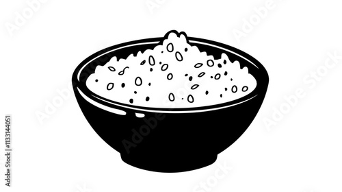 Small portion of rice pudding in a simple dish, side view, Vectorized Food Art