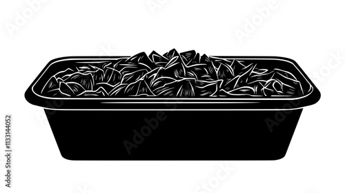 Spinach artichoke dip displayed in a rectangular container with even texture, Vectorized Food Art