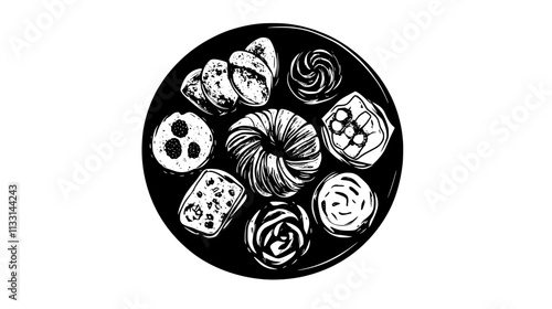 Top-down view of a food truck roof with vent and exhaust, in an urban setting, Vectorized Food Art