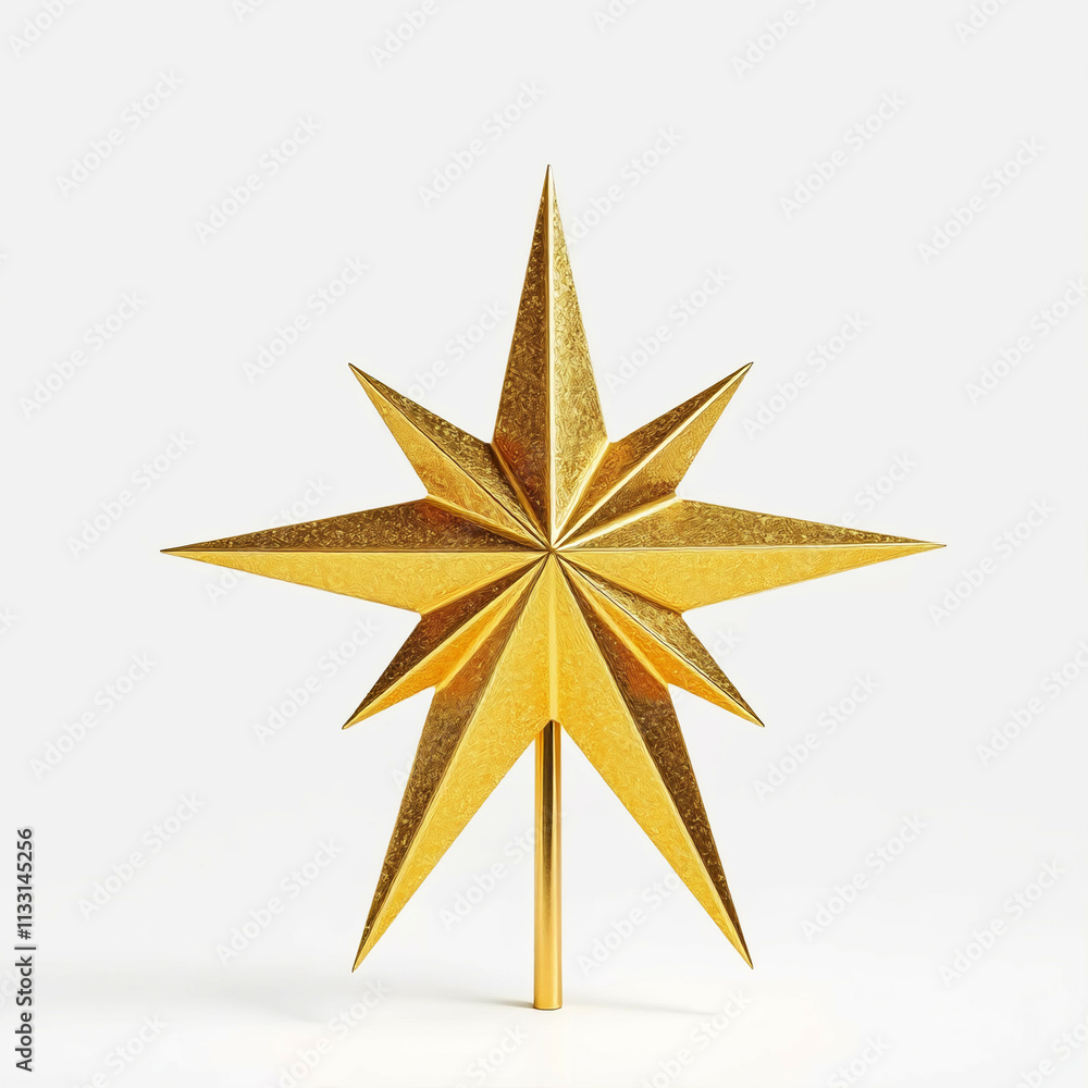 Obraz premium A golden star tree topper with shimmering details, isolated on a white background.