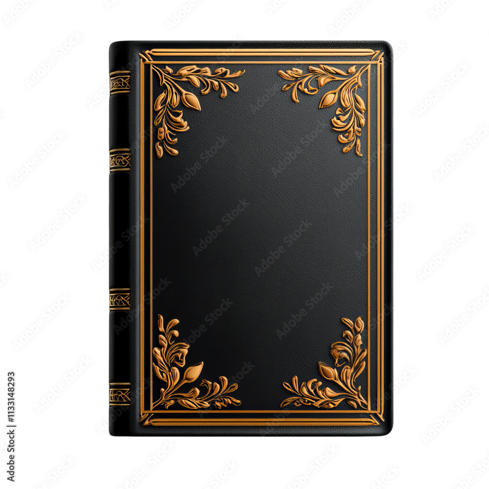 Fototapeta premium A richly decorated book featuring an ornate gold floral design on a dark cover.