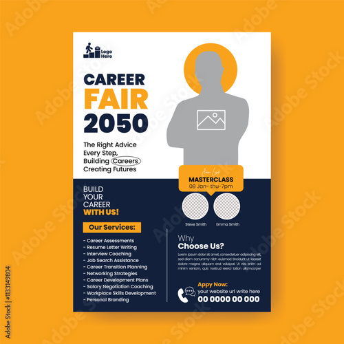 Jobs Career Fair and Career counseling agency editable print flyer or poster template, we are hiring , job vacancy flyer or poster, job fair leaflet, brochure cover design