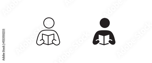 Person reading a book icon, read icon vector, sign, symbol, logo, illustration, editable stroke, design style isolated on white linear