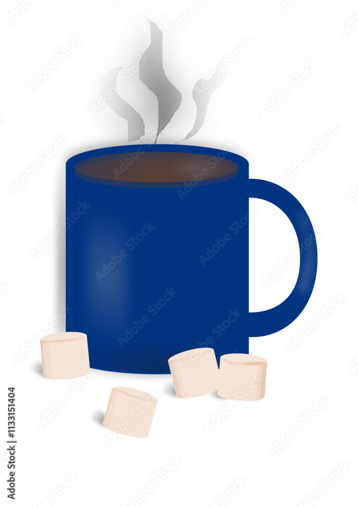 Obraz premium warm hot chocolate mug with fluffy marshmallow