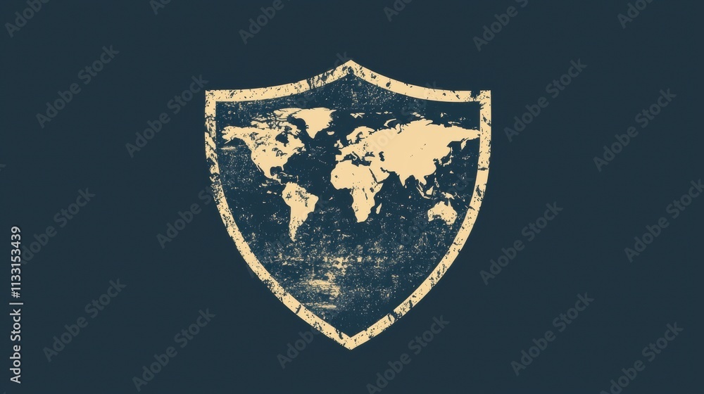 protection Shield Icon Shield with a world map in the background ...