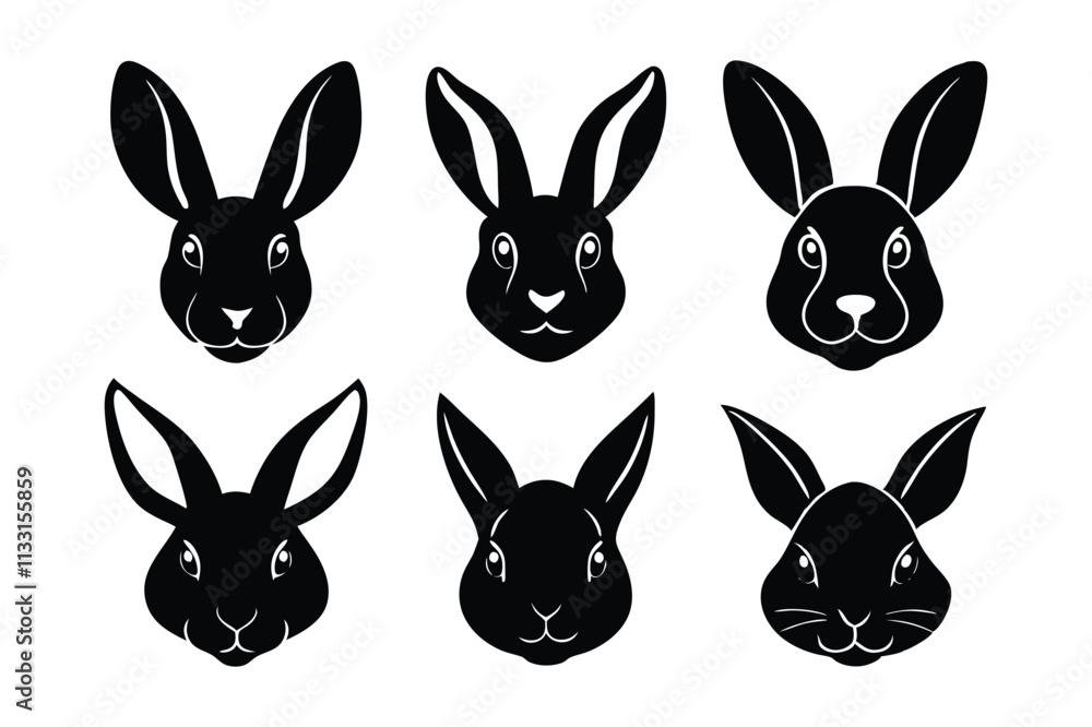 Fototapeta premium 6 different styles of rabbit head silhouette