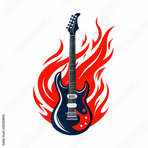 Electric guitar on fire, hot rock music guitar in flames vector illustration (1)