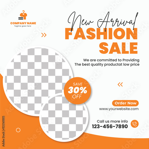 Fashion Sale Social Media Post Template with Orange Accents and Circular Image