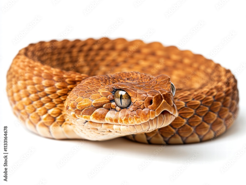 Obraz premium Rattlesnake coiled to strike desert environment wildlife photography natural habitat close-up view brown scaled predator