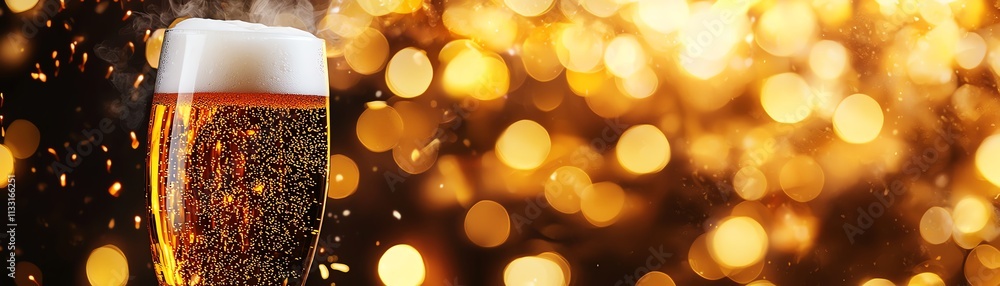 Fototapeta premium Bavarian pretzels and beer, Munich s historic squares aglow with joyful New Year celebrations