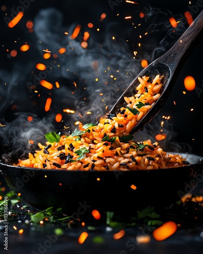 Croatian black risotto, Dubrovnik s old city walls sparkling with vibrant New Year fireworks photo