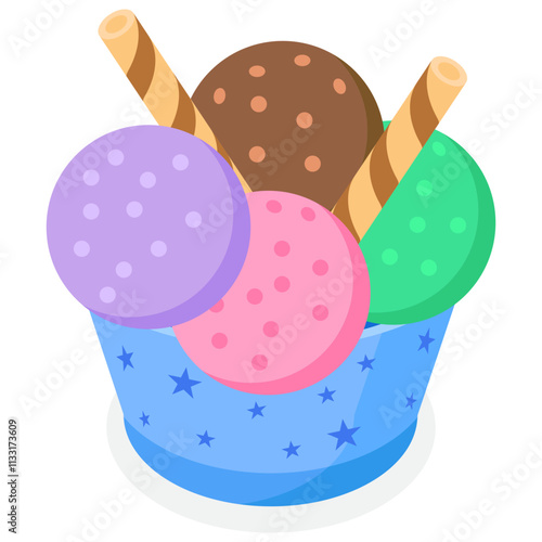 Colorful Ice Cream Cup with Wafer Sticks