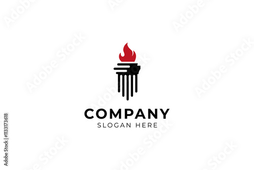Antique Pillar logo with Torch symbol, Historic column pillar icon vector in vintage minimal style design