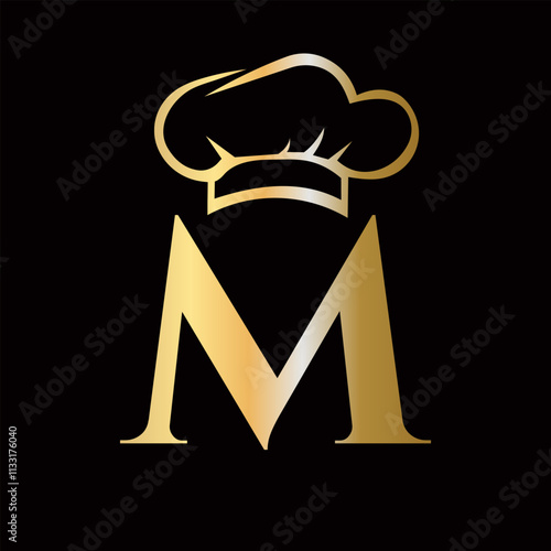 Letter M Chef Logo Concept For Restaurant Sigh Vector Template