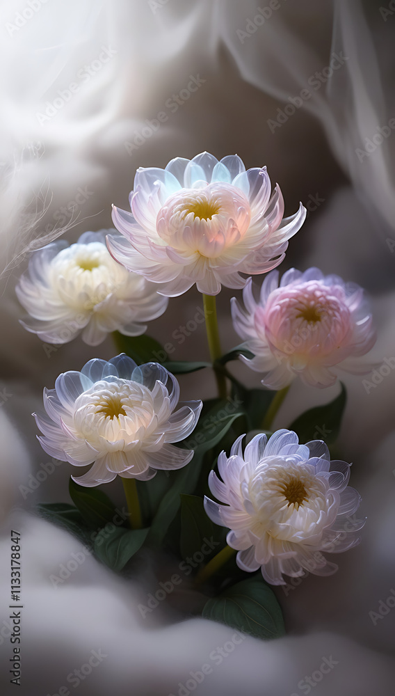 Obraz premium Beautiful spectrum chrysanthemums flower, showcasing a stunning array of colors and intricate petal patterns, creating a mesmerizing visual effect. Created with generative AI