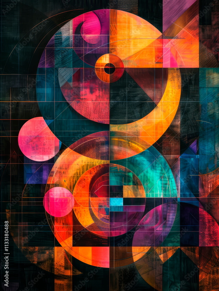 Fototapeta premium Geometric patterns and shapes based on the geometric patterns, on a dark background .