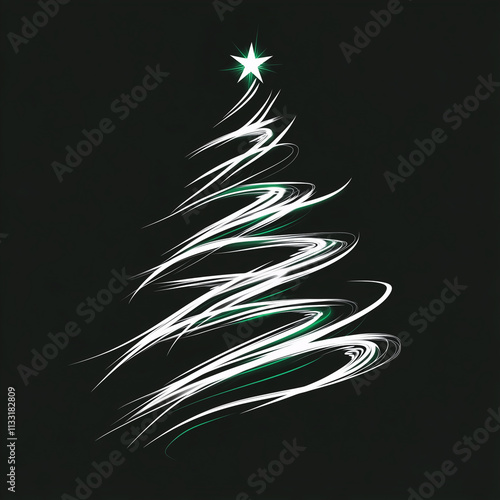 Stylized Christmas tree with swirling lines and star top