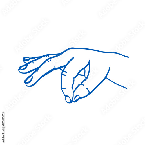 Hand gesture. Sign language. Vector illustration. Index, middle, ring, little fingers and thumb photo