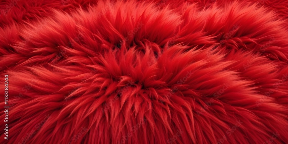 Fototapeta premium Bright red furry texture, resembling a shaggy carpet or rug