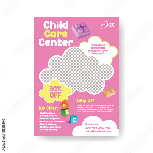 Editable print flyer or poster template for kindergarten and nursery pre school design, Childcare center and babysitter print flyer or poster, leaflet, child coding flyer poster template design