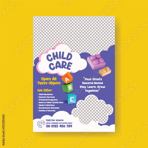 Daycare center and preschool kids editable print flyer or poster template, child care flyer, babysitter flyer, day care flyer poster, leaflet template