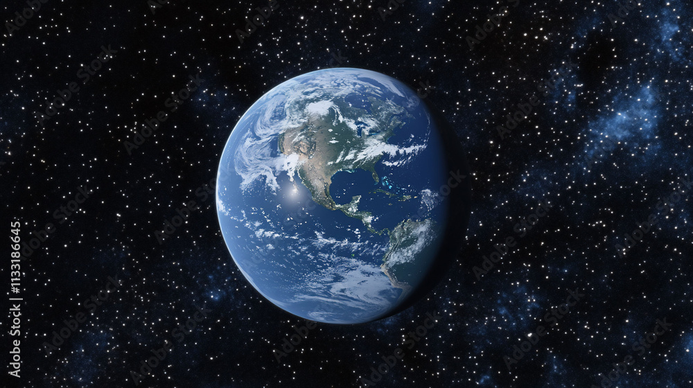 Fototapeta premium Earth viewed from space surrounded by stars.