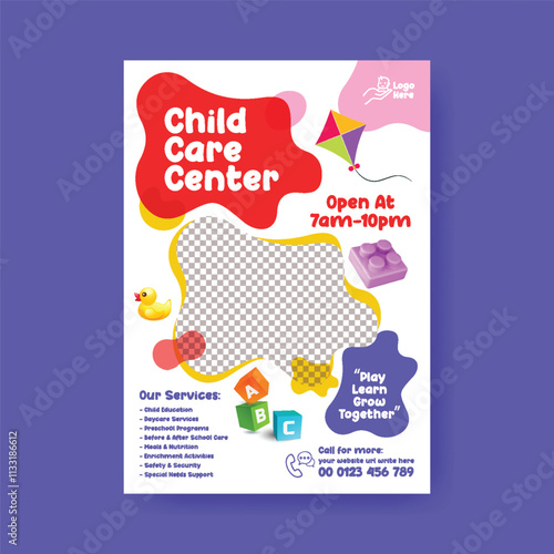 Childcare center and babysitter editable print flyer or poster template, Nanny occupation, Childcare assistance, Baby Care flyer, poster, leaflet, brochure cover template design