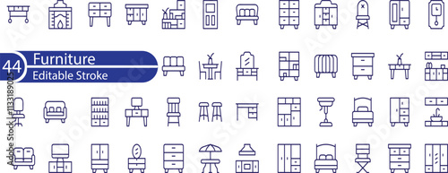 Furniture editable stroke outline web icons set