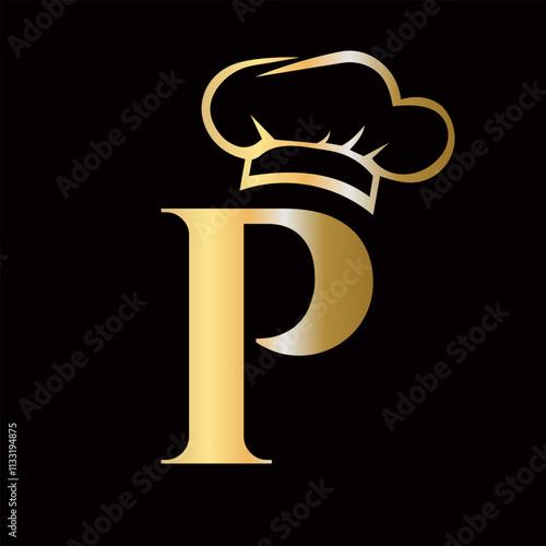 Letter P Chef Logo Concept For Restaurant Sigh Vector Template