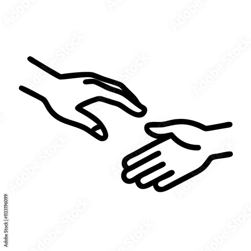 Reaching hand gesture in a minimalist line art illustration with copy space