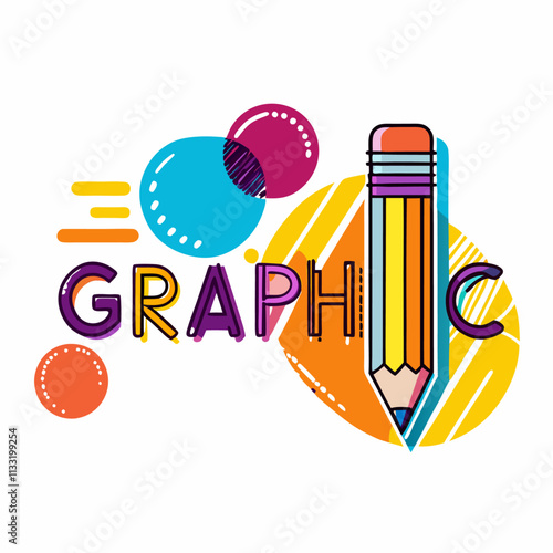 Graphic word with pencil instead of letter I, designer and artist, vector illustration (1)