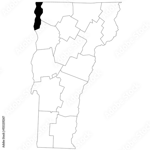 Map of grand Isle County in Vermont state on white background. single County map highlighted by black colour on Vermont map. UNITED STATES, US