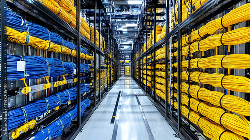 Organized Network Cables in Data Center Corridor