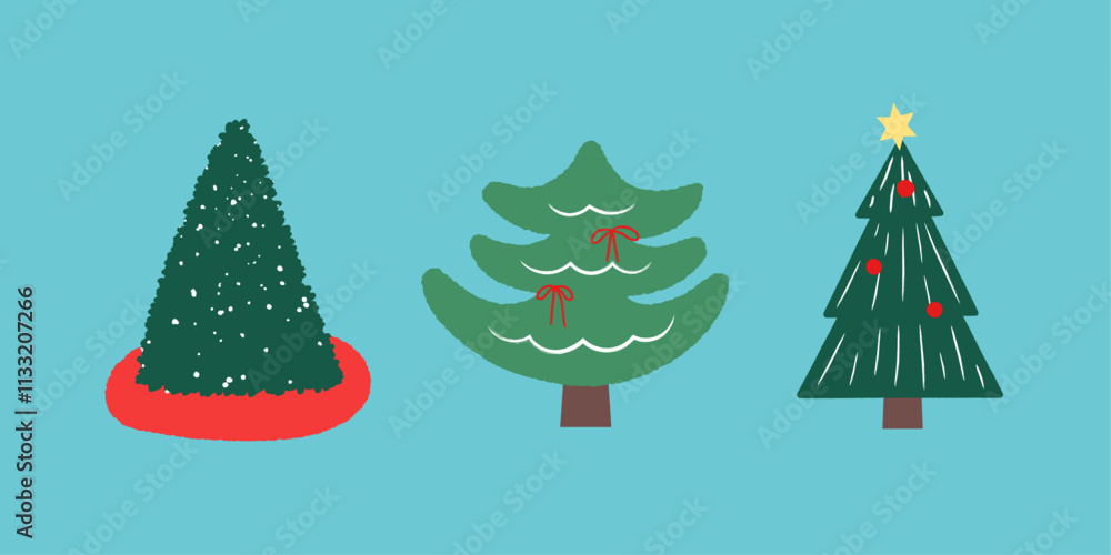 Three types of Christmas Tree Vector Illustration