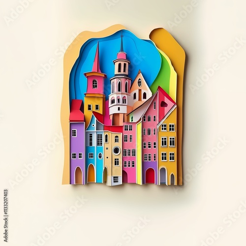 Bad Salzuflen, Germany, paper cut illustration - A paper cut of a city with a clock tower photo