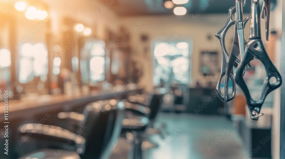 Fototapeta premium Vintage Barbershop Interior with Hanging Scissors