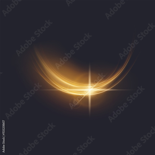 Golden light motion lines on black background, Abstract Vector illustration